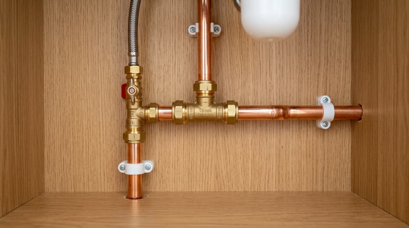 After: New copper and brass plumbing installation
